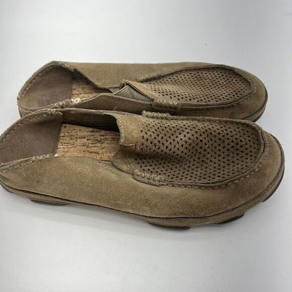 Olukai Moloa Kohana Men's Suede Casual Slip On Shoes Loafers 9 Perforated Tan - Picture 1 of 7